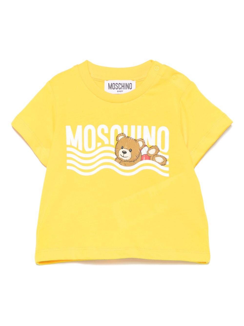 T-shirt con stampa logo per neonato Moschino Kids giallo con orlo dirtto - Rubino Kids