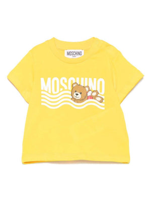 T-shirt con stampa logo per neonato Moschino Kids giallo con orlo dirtto