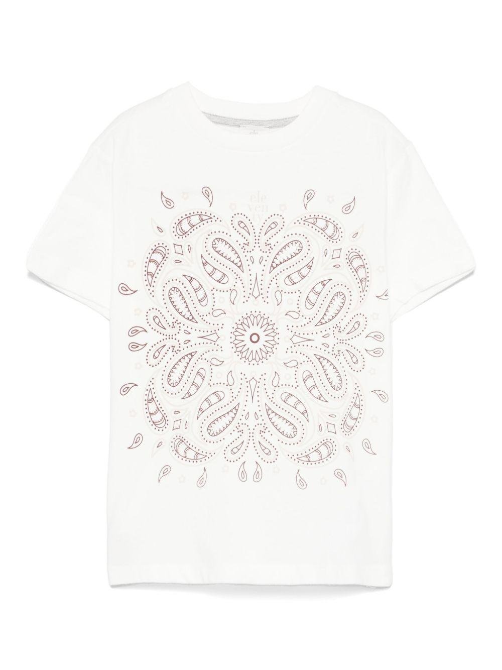 T-shirt con stampa paisley per bambino Eleventy Kids bianc con orlo dritto - Rubino Kids