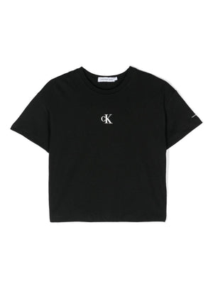 Calvin Klein Kids black round-neck printed T-shirt for girls