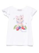 T-shirt con stampa per bambina Monnalisa bianco con decorazione con strass - Rubino Kids