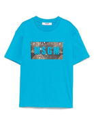 T-shirt con stampa per bambino MSGM Kids azzurro con orlo dritto - Rubino Kids