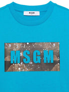 T-shirt con stampa per bambino MSGM Kids azzurro con orlo dritto - Rubino Kids