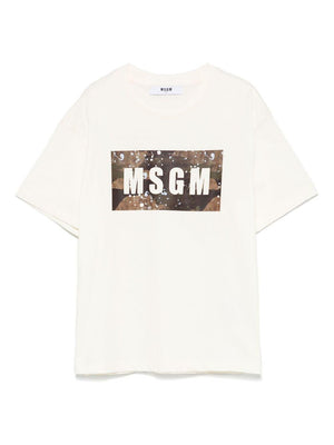 T-shirt con stampa per bambino MSGM Kids beige con orlo dritto