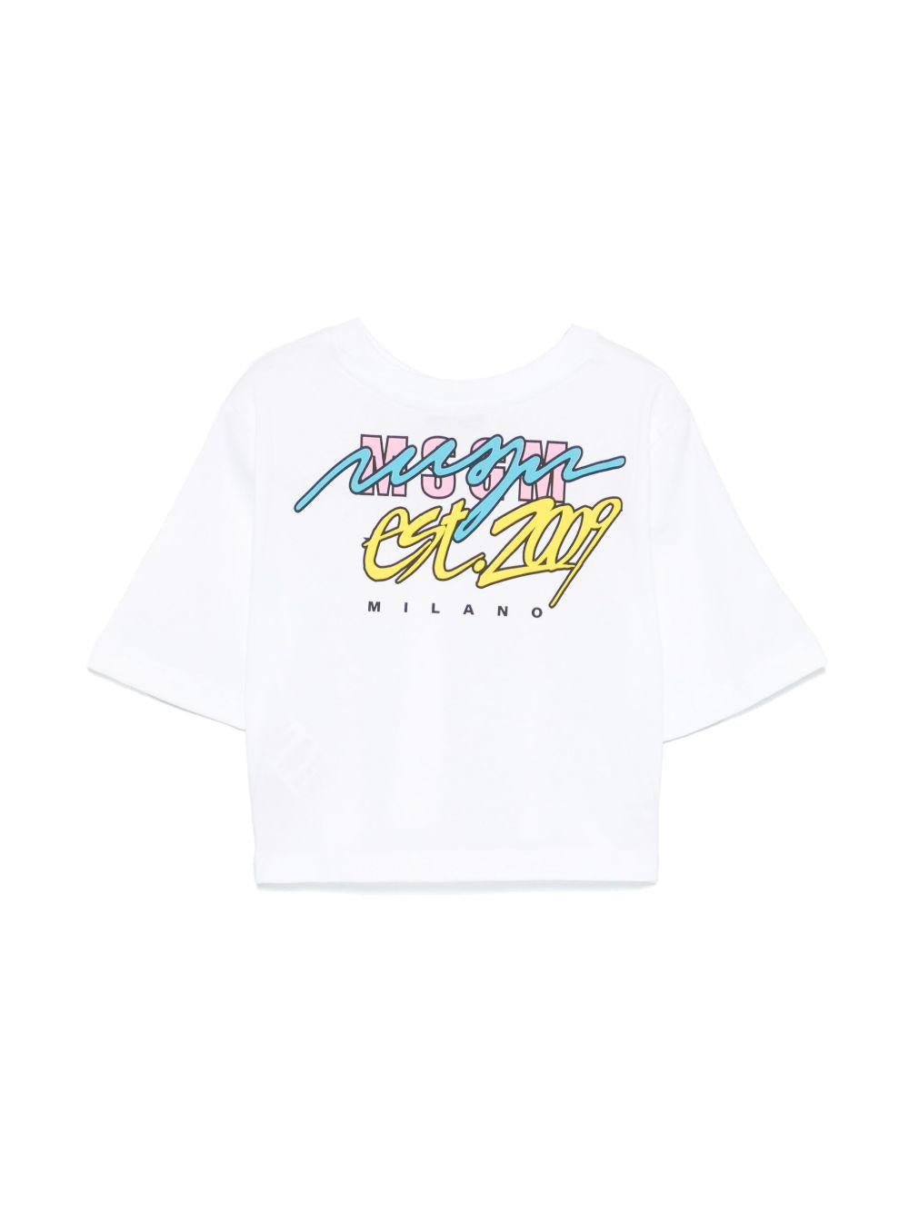 T-shirt con stampa per bambino MSGM Kids bianco con girocollo - Rubino Kids