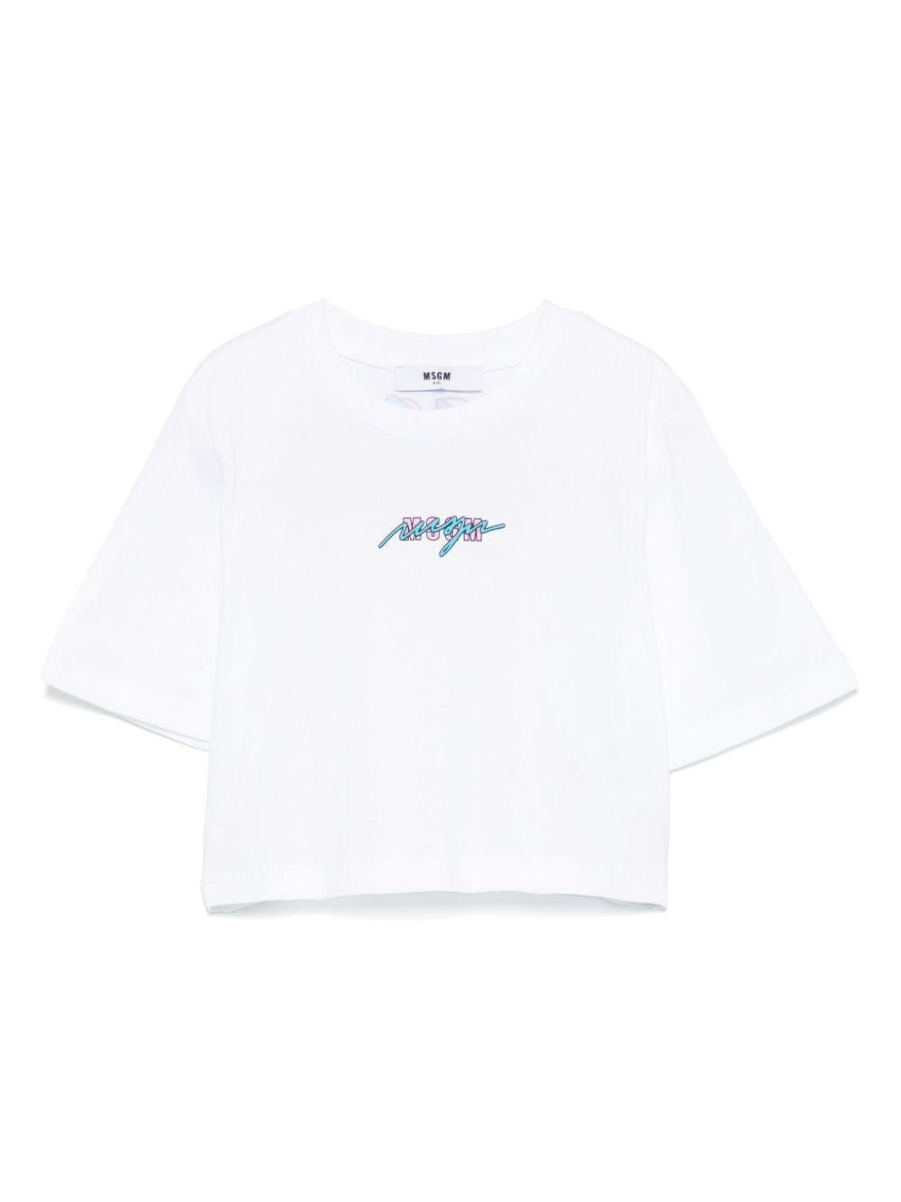 T-shirt con stampa per bambino MSGM Kids bianco con girocollo - Rubino Kids