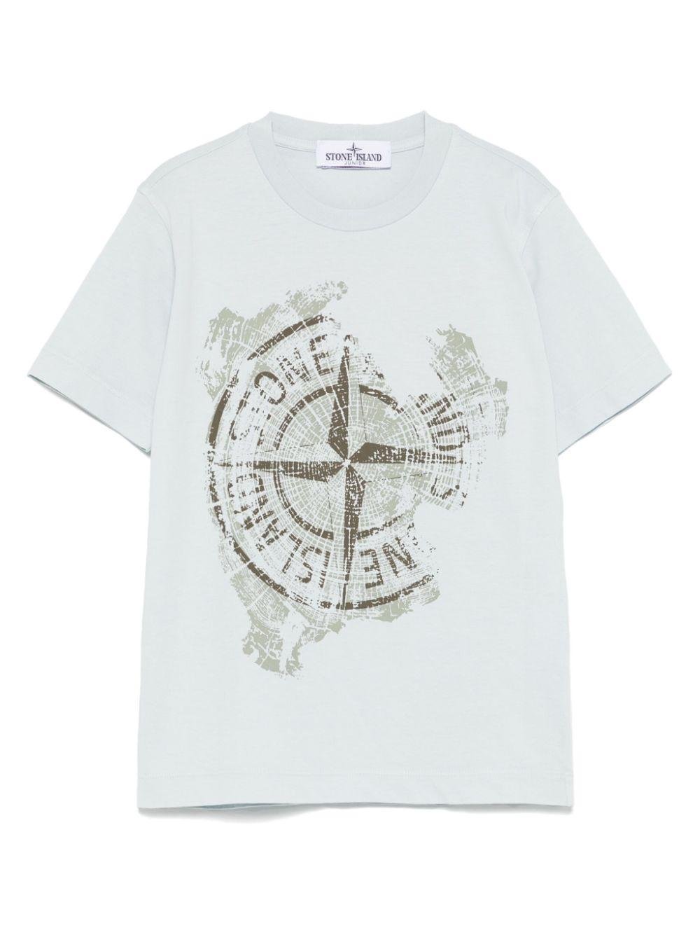 Stone Island Junior White Crew Neck Printed T-Shirt for Boys