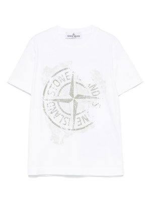 Stone Island Junior white crew neck printed T-shirt for boys