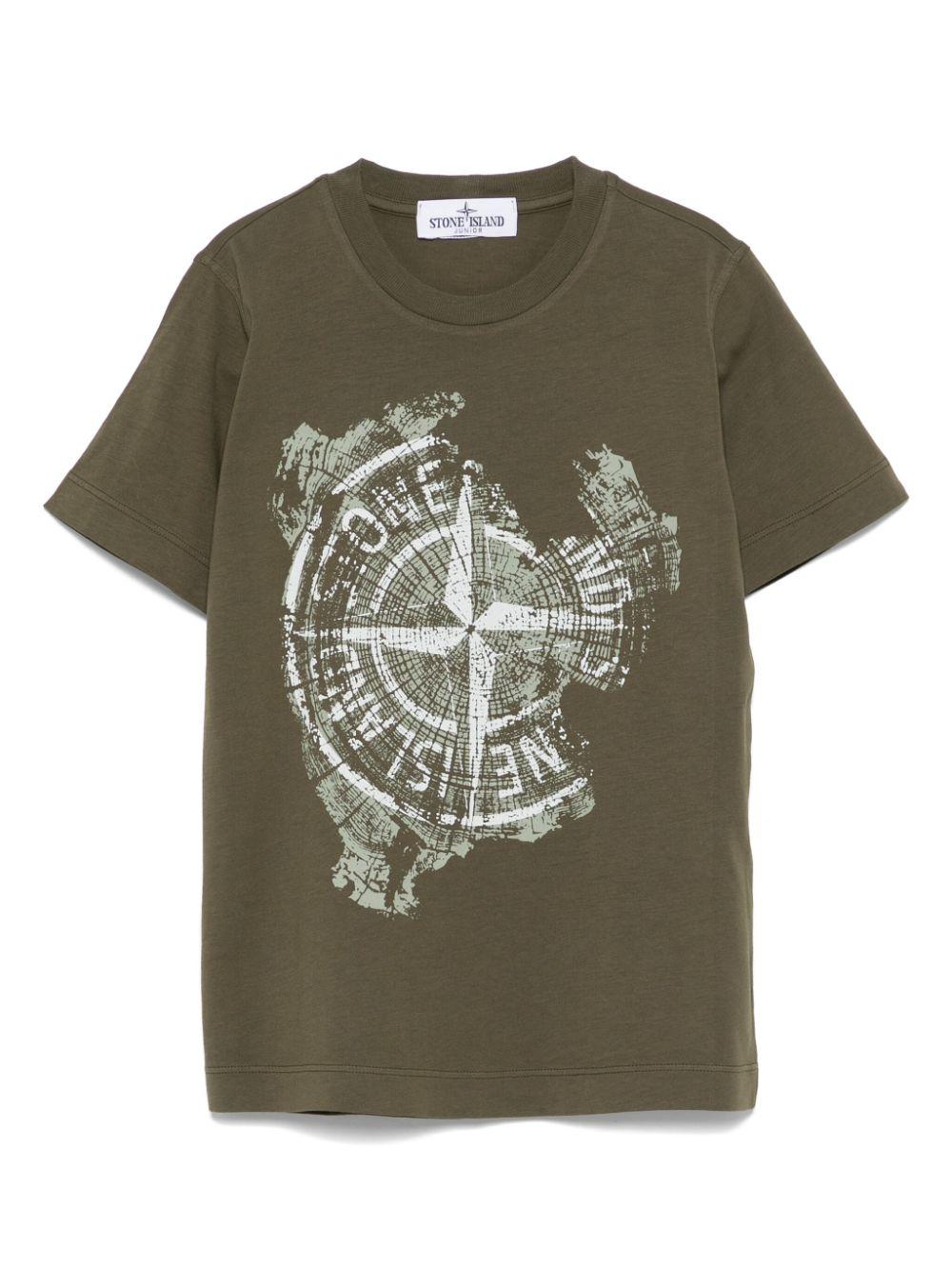 Stone Island Junior Green Crew Neck Printed T-Shirt for Boys