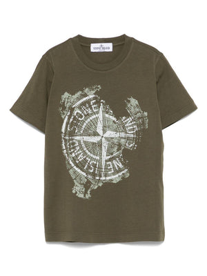 Stone Island Junior green crew neck printed T-shirt for boys
