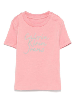 T-shirt con stampa per neonata Calvin Klein Kids rosa con orlo dritto