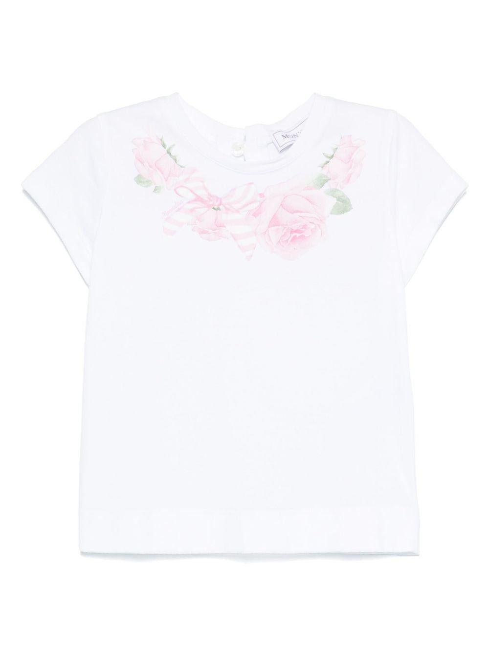 T-shirt con stampa per neonata Monnalisa bianco con apertura a goccia - Rubino Kids