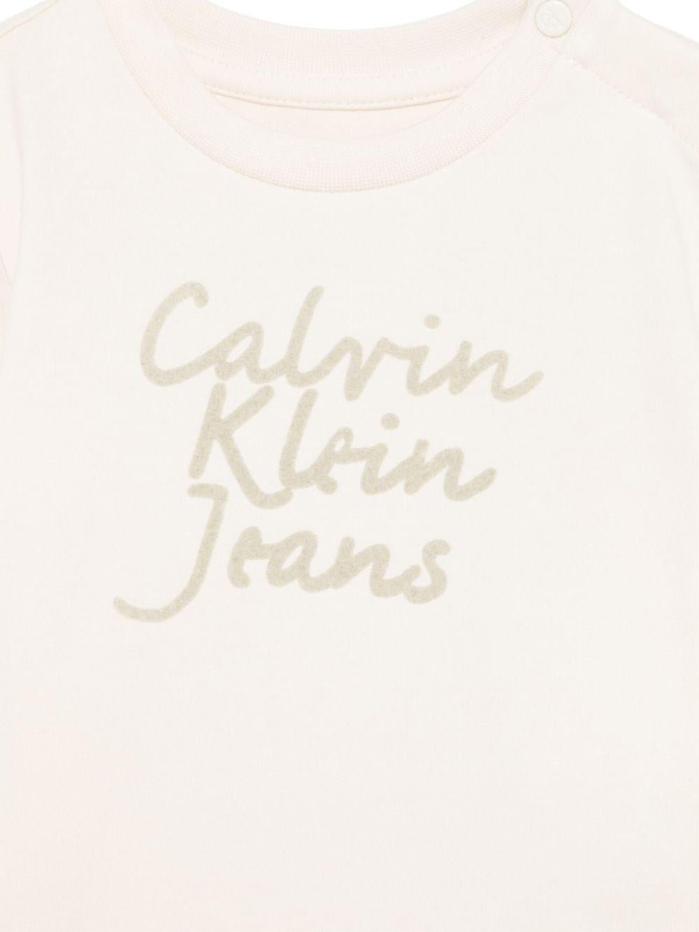 T-shirt con stampa per neonato Calvin Klein Kids beige con girocollo - Rubino Kids