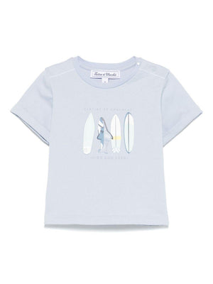 T-shirt con stampa per neonato Tartine & Chocolat azzurro con girocollo