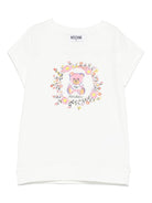 T-shirt con stampa Teddy Bear per bambina Moschino Kids bianco con girocollo - Rubino Kids