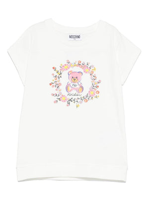 T-shirt con stampa Teddy Bear per bambina Moschino Kids bianco con girocollo
