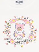 T-shirt con stampa Teddy Bear per bambina Moschino Kids bianco con girocollo - Rubino Kids