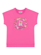 T-shirt con stampa Teddy Bear per bambina Moschino Kids rosa con orlo dritto - Rubino Kids