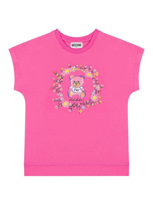 T-shirt con stampa Teddy Bear per bambina Moschino Kids rosa con orlo dritto