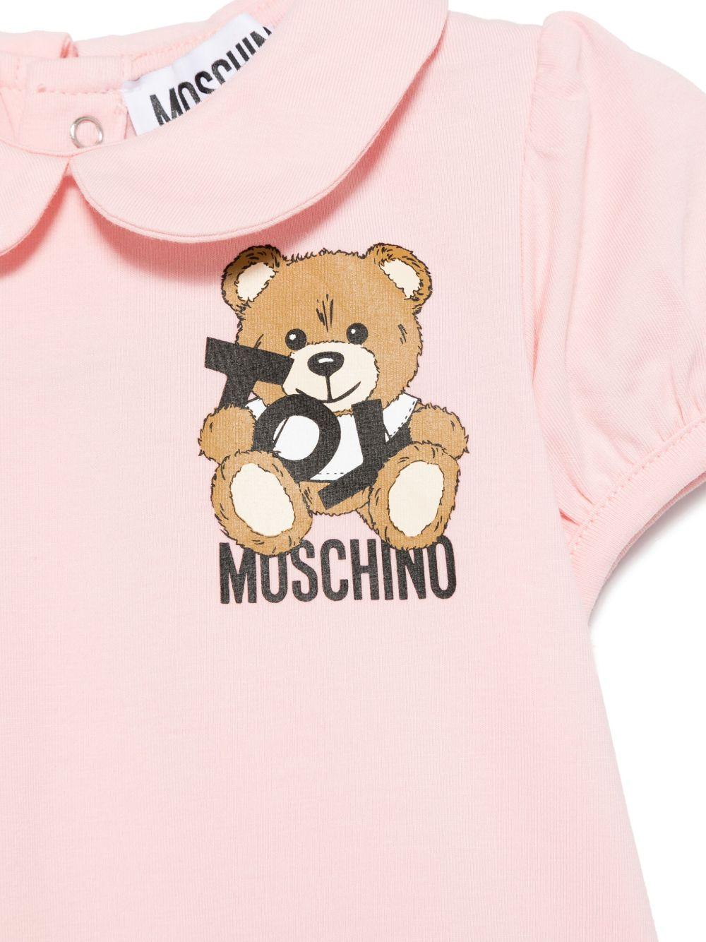 T-shirt con stampa Teddy Bear per neonata Moschino Kids rosa con colletto Peter Pan - Rubino Kids