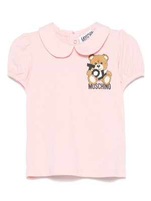 T-shirt con stampa Teddy Bear per neonata Moschino Kids rosa con colletto Peter Pan