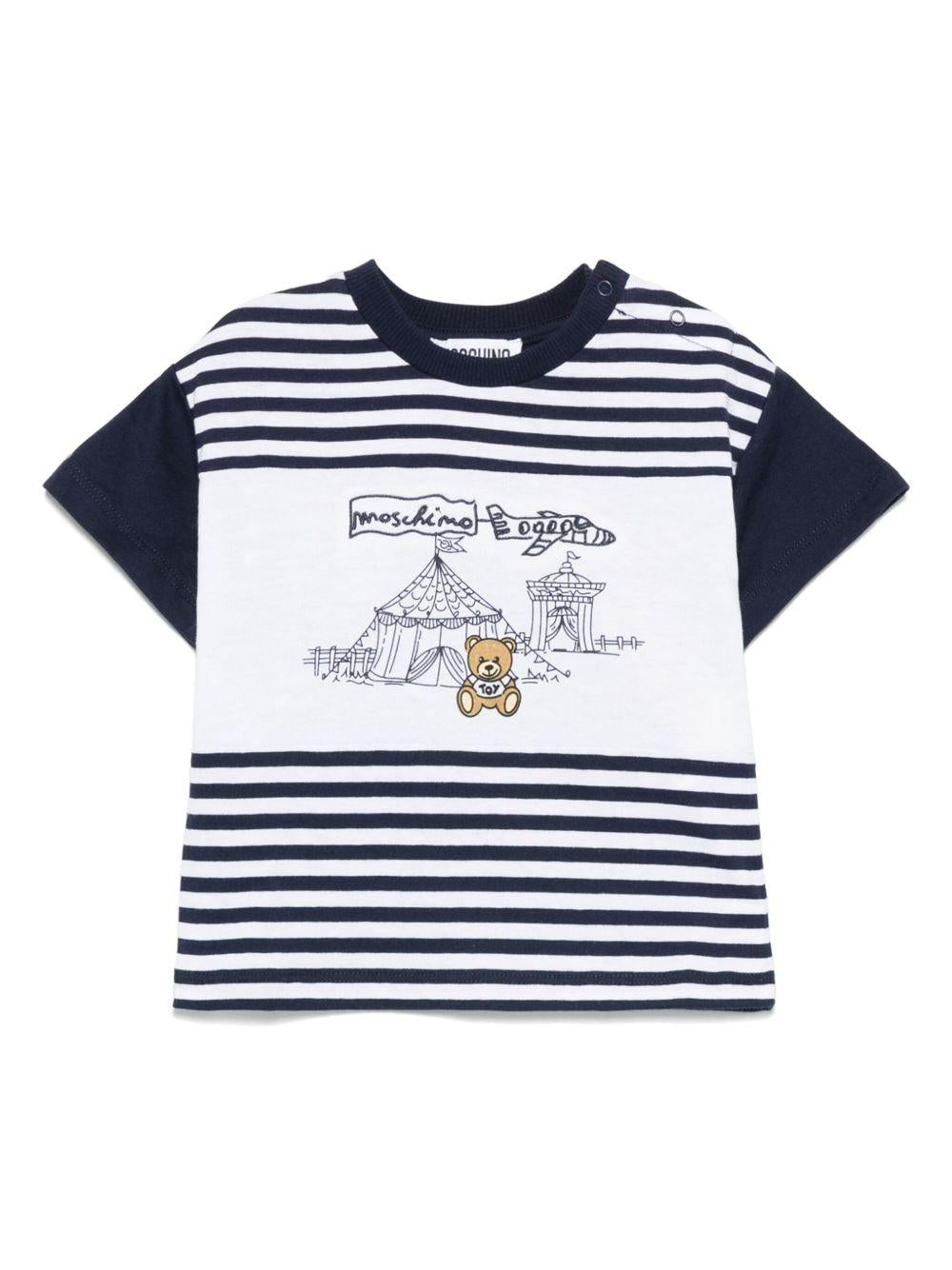 T-shirt con stampa Teddy Bear per neonato Moschino Kids bianco con orlo dritto - Rubino Kids