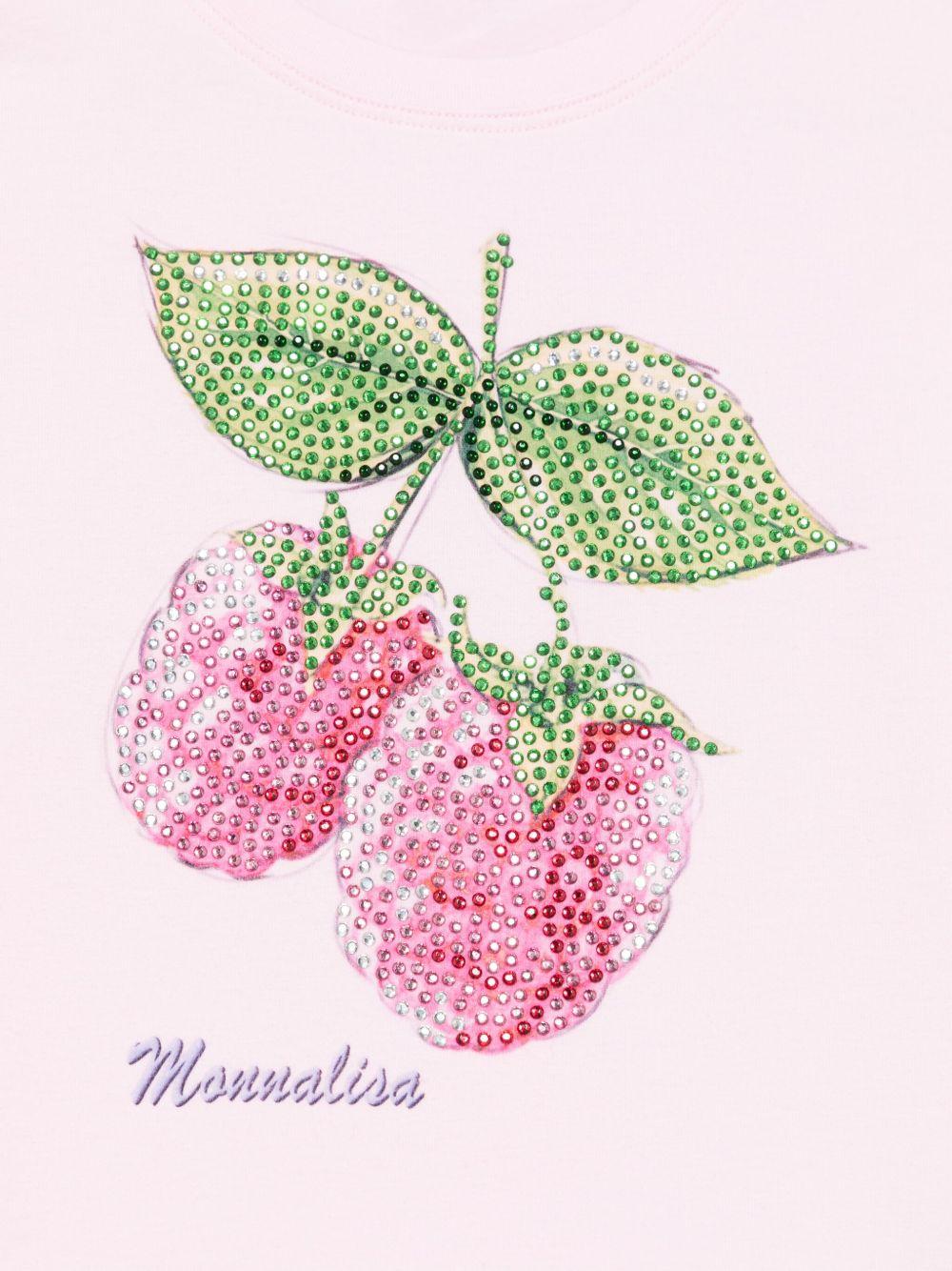 T-shirt con strass per bambina Monnalisa rosa con girocollo - Rubino Kids