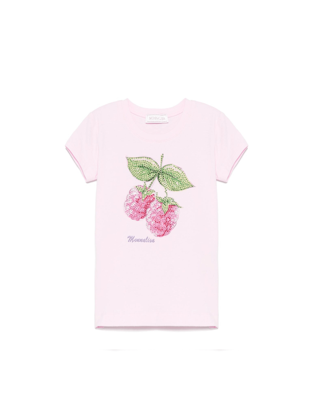 T-shirt con strass per bambina Monnalisa rosa con girocollo - Rubino Kids