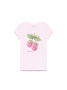 T-shirt con strass per bambina Monnalisa rosa con girocollo - Rubino Kids