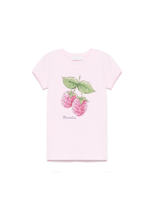 T-shirt con strass per bambina Monnalisa rosa con girocollo