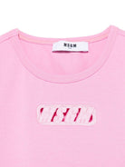 T-shirt crop per bambina MSGM Kids rosa in jersey con ricamo con logo frontale - Rubino Kids