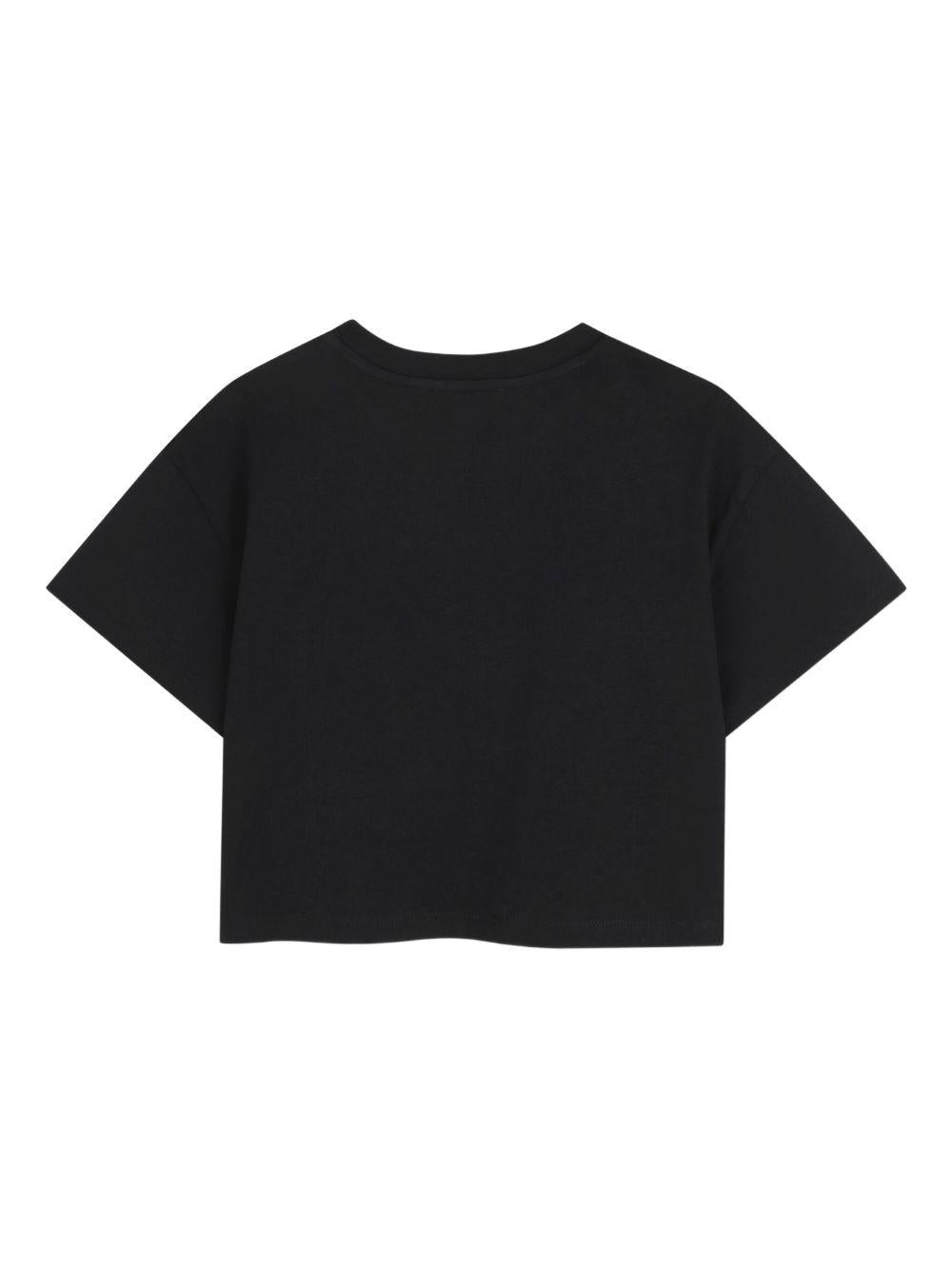 T-shirt crop per bambina The Marc Jacobs Kids nero con ricamo floreale - Rubino Kids