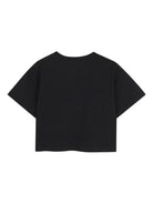 T-shirt crop per bambina The Marc Jacobs Kids nero con ricamo floreale - Rubino Kids