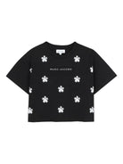 T-shirt crop per bambina The Marc Jacobs Kids nero con ricamo floreale - Rubino Kids