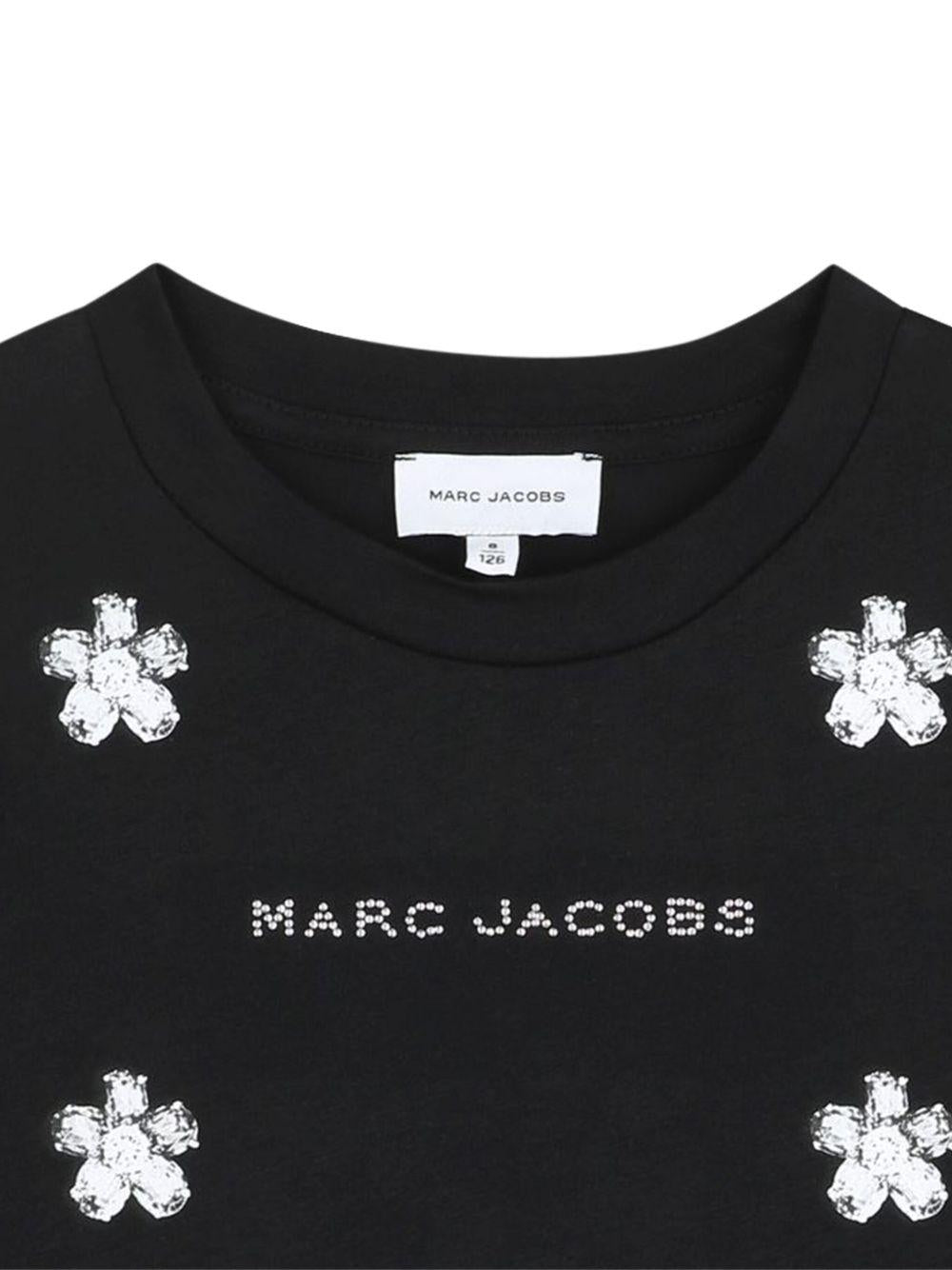 T-shirt crop per bambina The Marc Jacobs Kids nero con ricamo floreale - Rubino Kids