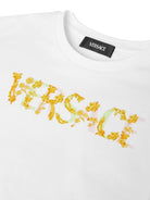 T-shirt crop per bambina Versace Kids bianco con stampa logo - Rubino Kids
