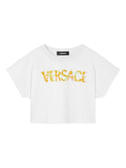 T-shirt crop per bambina Versace Kids bianco con stampa logo - Rubino Kids