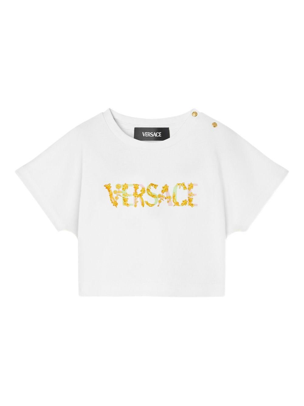 T-shirt crop per neonata Versace Kids bianco con stampa logo - Rubino Kids