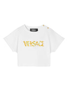 T-shirt crop per neonata Versace Kids bianco con stampa logo - Rubino Kids