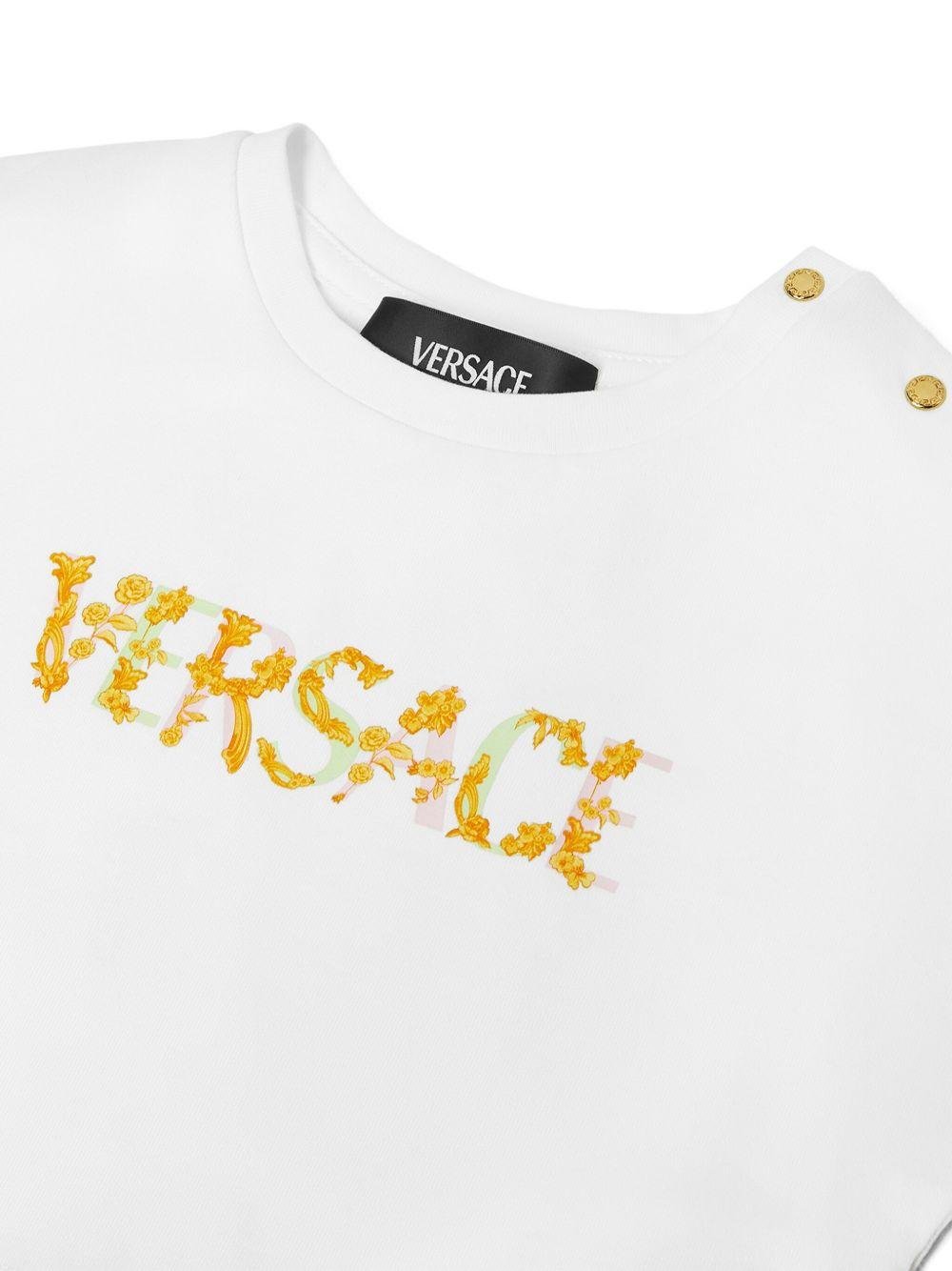 T-shirt crop per neonata Versace Kids bianco con stampa logo - Rubino Kids