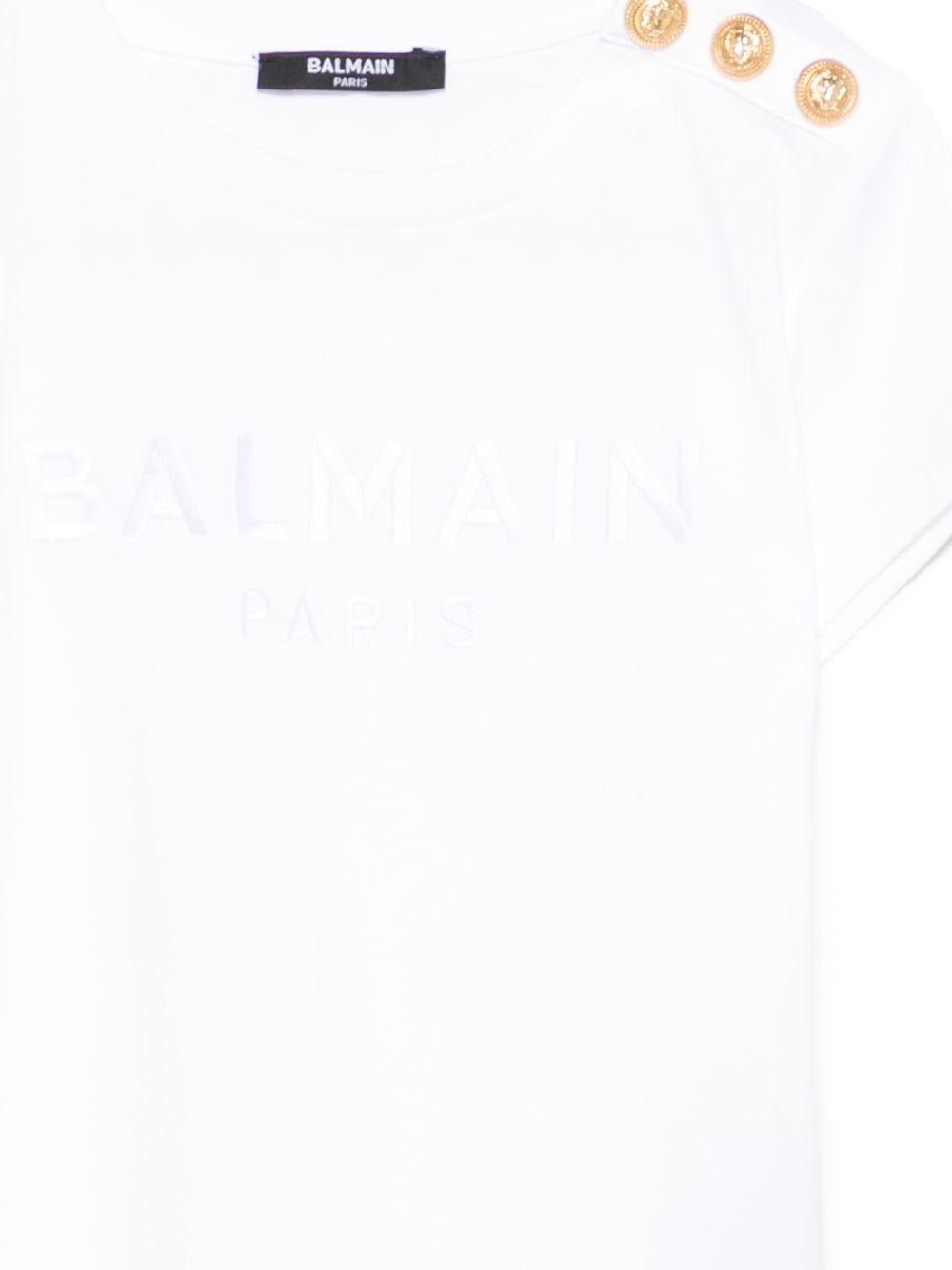 T-shirt da bambina Balmain Kids bianca con bottoni - Rubino Kids