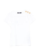 T-shirt da bambina Balmain Kids bianca con bottoni - Rubino Kids
