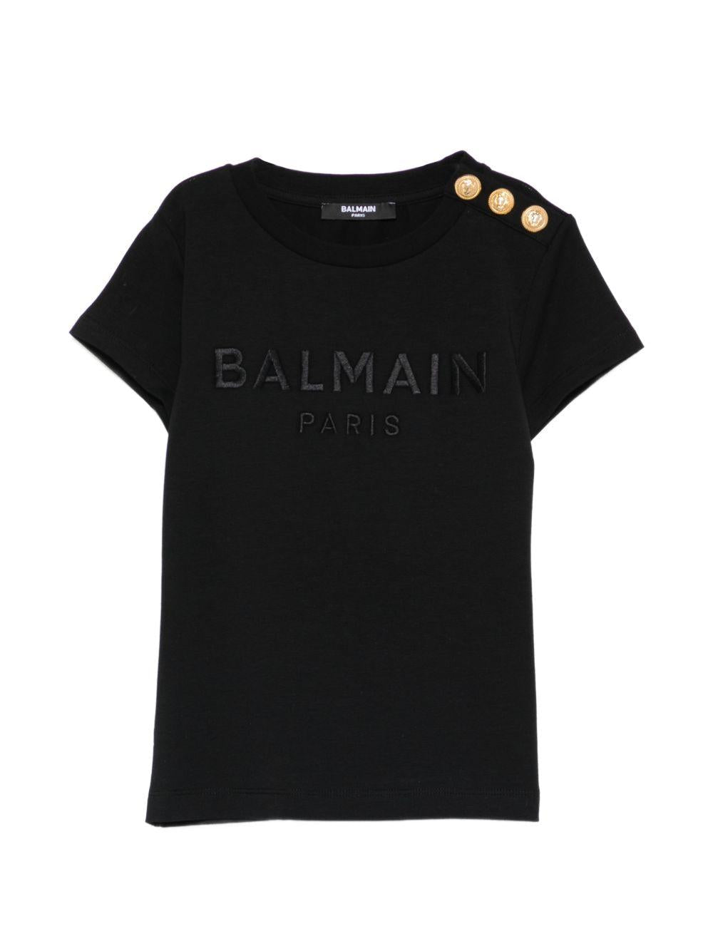 T-shirt da bambina Balmain Kids nera con bottoni - Rubino Kids