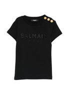 T-shirt da bambina Balmain Kids nera con bottoni - Rubino Kids
