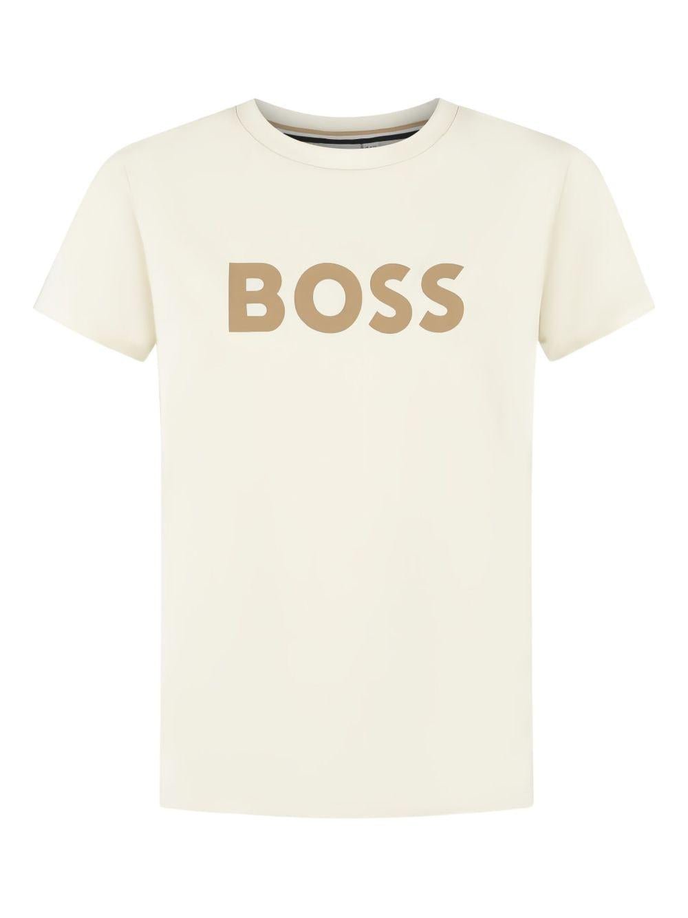 T-shirt da bambino Boss Kids bianca con stampa logo - Rubino Kids