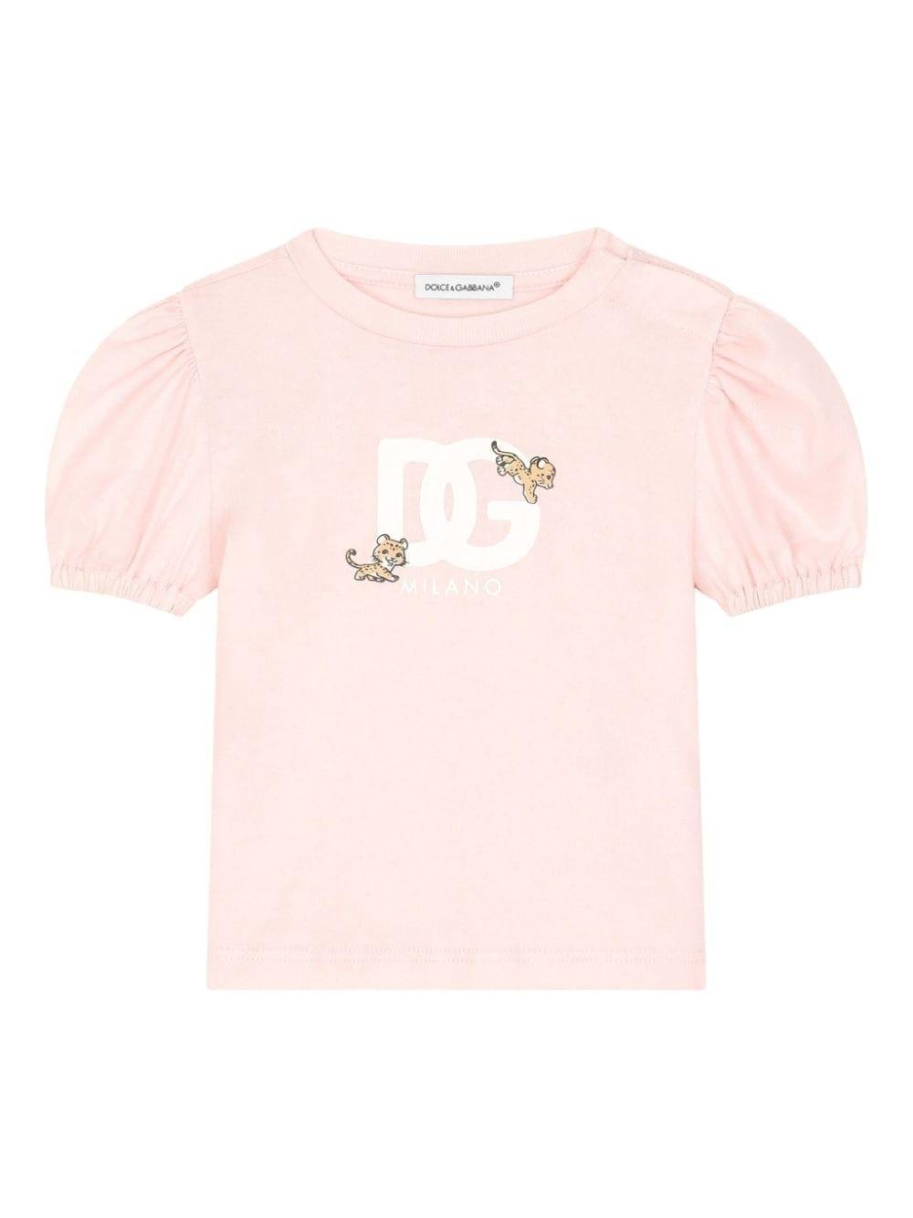 T shirt Dolce & Gabbana per bambina con logo DG e stampa tigro - Rubino Kids