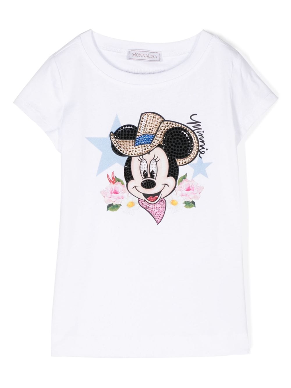 T-shirt in cotone con decorazione Minnie con cristalli - Rubino Kids