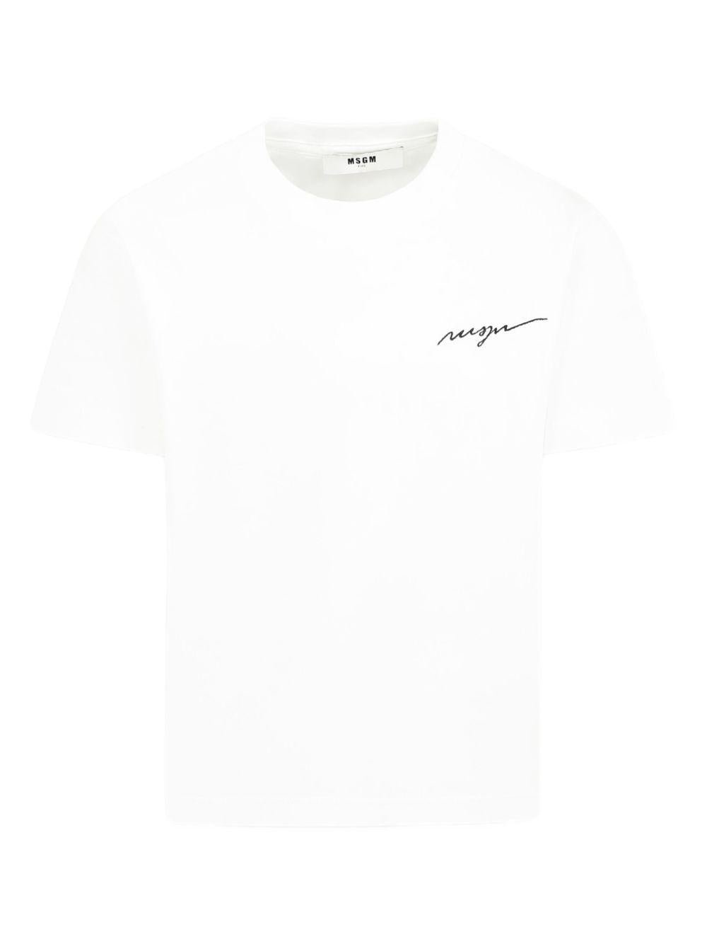 T-shirt in cotone con stampa per bambino MSGM Kids bianco con girocollo - Rubino Kids