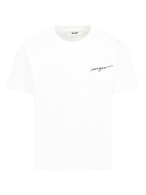 MSGM Kids white printed cotton T-shirt with crew neck for boys