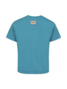 T-shirt in cotone con stampa per bambino MSGM Kids blu con orlo dritto - Rubino Kids